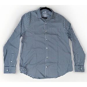 Mack Weldon Shirt Mens Large Blue White Check Seawool Long Sleeve Button-Up EUC